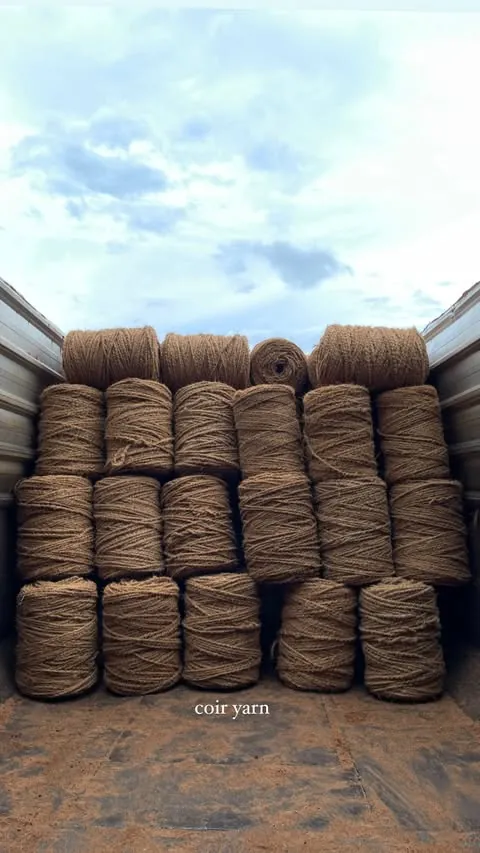 Coir yarn coils loaded inside a container